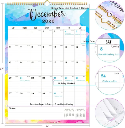 Miniatura 2 de Calendario de pared 2026-2027, calendario de pared colgante grande de 18 meses 2026-2027, enero 2026 a junio de 2027, calendario grande 2026 de 12 x