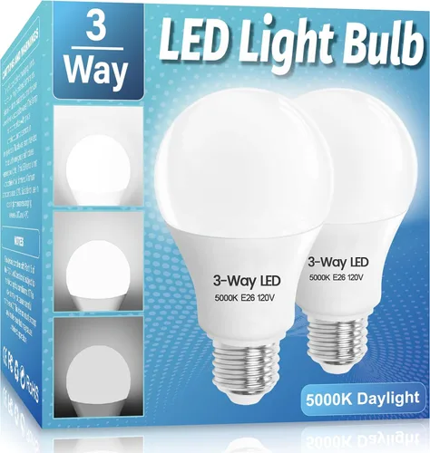 Miniatura 13 de Bombillas LED de 3 Vías Paquete de 2, Bombillas de 3 Vías 30 70 100 Blanco Suave 3000K, Base Media E26 A19 Bombilla de Tres Vías, Bombilla