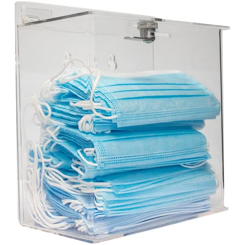 NMC Dispensador de mascarillas acrílicas Grab & Go Secure con tapa de bloqueo, capacidad para aproximadamente 150 máscaras, montaje en pared,