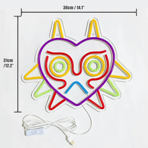 Miniatura 2 de GGK Majora's Mask - Letrero LED de neón LoZ para decoración de pared de habitación, regalos para gamers, máscara de Zelda, decoración de sala