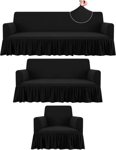 Miniatura 12 de Fanfanwin Juego de fundas de sofá de 3 piezas para cojines de sofá, duraderas, lavables, de alta elasticidad, fundas de sofá con falda para sofá
