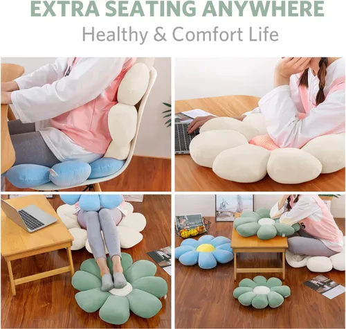 Miniatura 5 de Almohada de flores, almohadas con forma de margaritas de 15.7 pulgadas, lindas almohadas de suelo de flores, cojín de asiento, almohadas de felpa