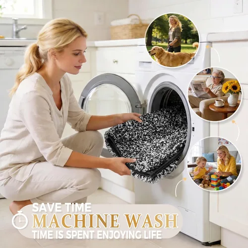 Miniatura 8 de Yimobra Alfombras de baño en negro y blanco antideslizantes lavables, tapetes de baño ultra suaves y absorbentes de agua, alfombra de ducha suave