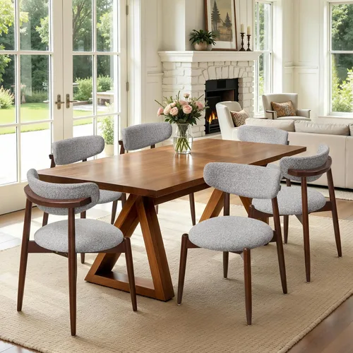 Miniatura 42 de CHUN YI Juego de 2 sillas de comedor tapizadas de madera maciza, sillas auxiliares de cocina de tela moderna de mediados de siglo con respaldo Beige