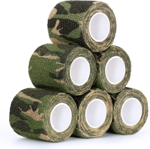 Miniatura 15 de Cinta envolvente autoadhesiva de camuflaje para protección de 5 cm x 4,5 m. Cinta de camuflaje discreta de tela no tejida. Vendaje elástico