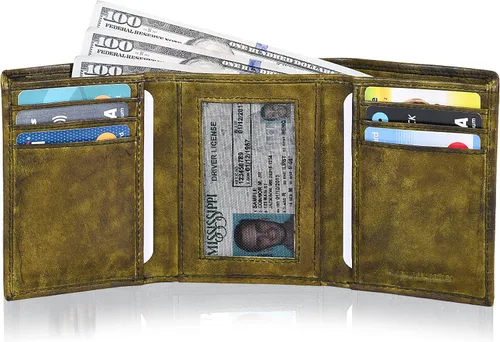 Miniatura 2 de Tri fold Leather Wallet for Men with RFID Slim Wallets for Men with 1 ID and 6 Credit card slots Front Pocket Minimalist Gift
