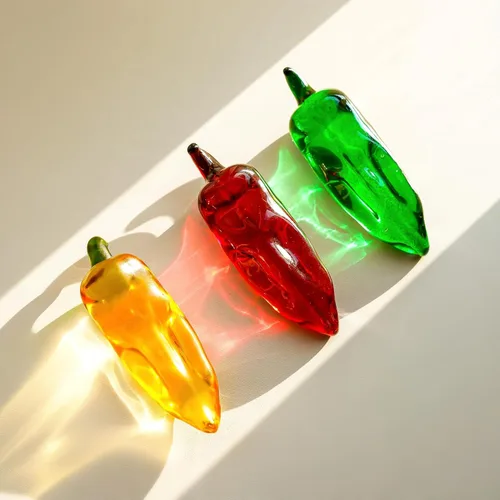 Juego de 3 figuras en miniatura de chile de vidrio, decoraciones de otoño para el hogar, frutas de cristal, verduras, pisapapeles para cocina y
