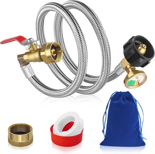 Miniatura 8 de Adaptador de recarga de propano con válvula y manómetro, adaptador de llenado de botellas pequeñas de propano de 36 pulgadas, 1 libra, manguera