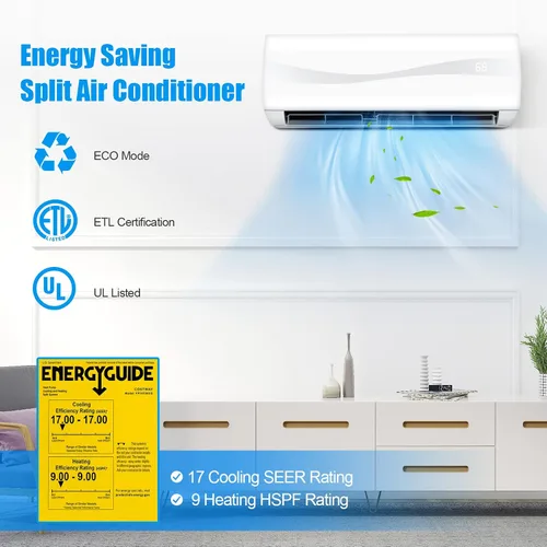 Miniatura 5 de ARLIME Mini Split AC/sistema de calefacción, 12000 BTU 17 SEER2 aire acondicionado dividido de ahorro de energía con bomba de calor de 1 tonelada