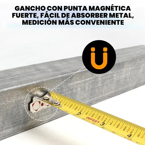 Miniatura 4 de MulWark cinta para medir con escalas imperiales y métricas, de 27 pies, con hoja gruesa, gancho magnético y cubierta amortiguadora de golpes. Para