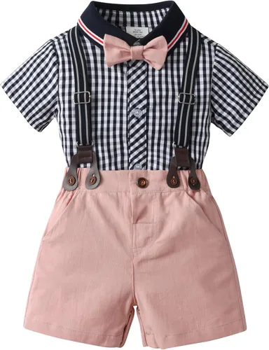 Conjunto de ropa para caballero para bebé, camisa de manga corta + pantalones con pechera + overol con pajarita, 2-3 años, Varios colores