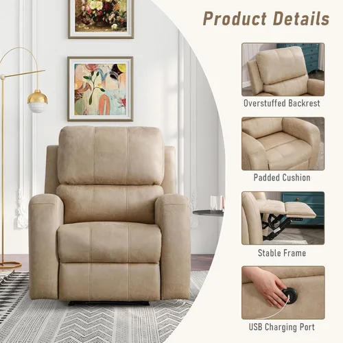 Miniatura 6 de HAOMARKETS Silla reclinable eléctrica, sofás reclinables de piel sintética suave con respaldo acolchado, sofá reclinable individual superrelleno
