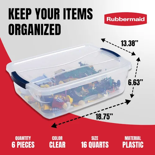 Miniatura 4 de Rubbermaid Cleverstore Contenedores de Almacenamiento Transparentes de 17 Qt con Tapas, Paquete de 6, Apilables, Sin BPA, Fabricado en EE.UU