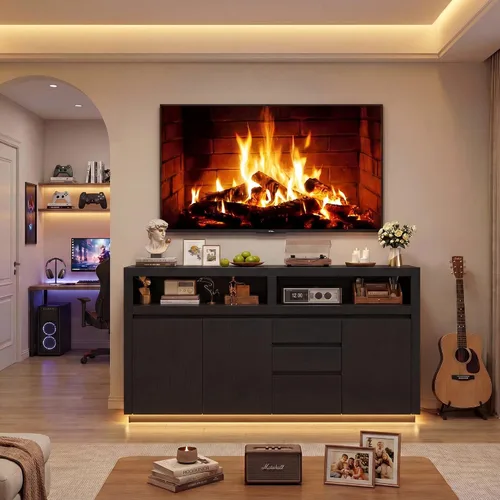 Miniatura 3 de FACBOTALL Soporte de TV moderno de 63 pulgadas, gran centro de entretenimiento con armarios y cajones de almacenamiento, gabinete de consola