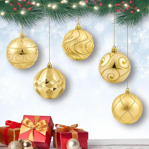 Miniatura 6 de Juego de adornos de bola de Navidad dorados de 3.15 pulgadas, 16 piezas de adornos dorados para árbol de Navidad, bolas colgantes grandes