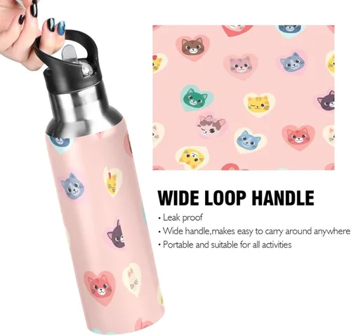 Miniatura 4 de Cute Cartoon Cat Stainless Steel Water Bottle 32 Oz, BPA-Free Sports Water Bottle with Straw Leakproof Water Bottles