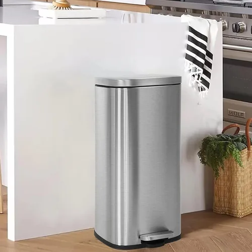 BLKMTY Cubo de basura con tapa para cocina, oficina, baño, cubo de basura con pedal, cubo de basura de acero inoxidable con cubo interior extraíble,