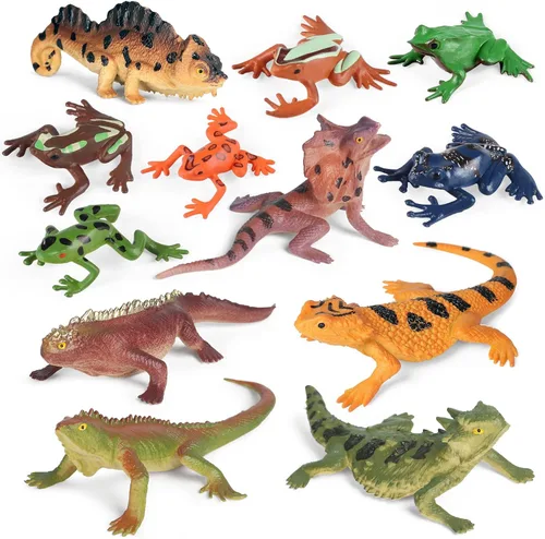 12 figuras de animales reptiles y lagartos, mini plástico realista de sangre fría, rana anfibia, camaleón, selva, selva, selva, juguetes educativos