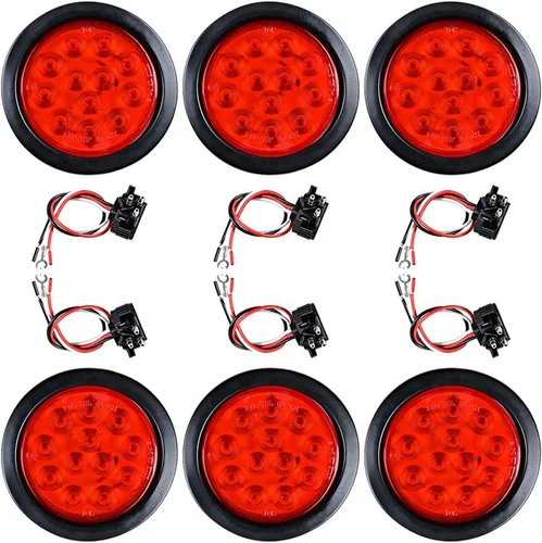 Miniatura 54 de Kit de tapones de cableado con cubierta de hule para luz trasera LED redonda de 4", 12 ledes, para RV, camioneta Luz roja - Lente transparente
