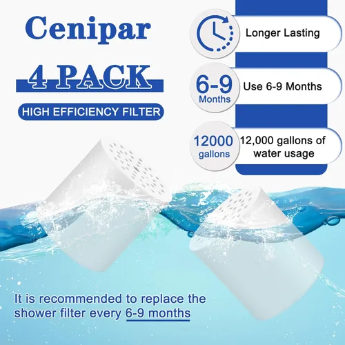 Miniatura 4 de Paquete de 4 filtros de repuesto para filtro de ducha de 15 etapas con cabezal de ducha de vitamina C de repuesto para agua dura por Cenipar