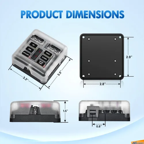 Miniatura 3 de Nilight - Bloque de fusibles de hoja de 6 vías 50055F, 6 circuitos con caja de fusibles de bus negativo con indicador LED ATO/ATC Panel de fusibles