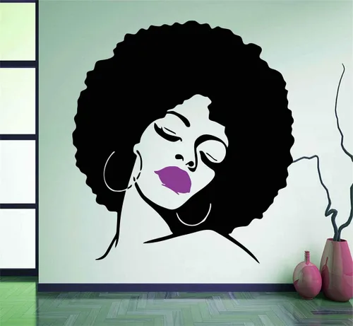 Melissalove - Calcomanías de pared de vinilo para pared, diseño de dama negra, calcomanía de pared grande, para peluquería, spa, bricolaje, papel