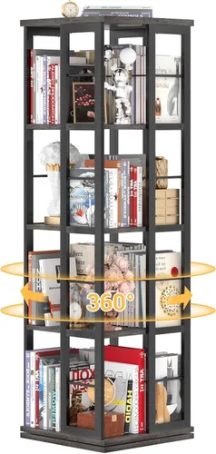 Miniatura 9 de Aheaplus Estantería giratoria, estantería de esquina, estantería giratoria de madera de 360 grados, estantería de pie angosta, organizador giratorio