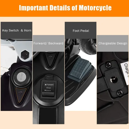 Miniatura 5 de Costzon Motocicleta para niños de 12 V, motocicleta eléctrica Aprilia con licencia para montar con ruedas de entrenamiento, suspensión de resorte