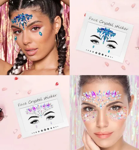 Miniatura 4 de iMethod Joyas faciales y purpurina corporal – Gemas faciales, joyas de cara de sirena para pegar, purpurina cosmética holográfica, para disfraces