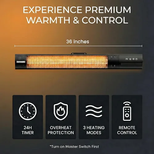 Miniatura 7 de YESERLl - Calentador eléctrico de patio con control remoto, calentador de 1500 W, calentamiento rápido con 3 ajustes de potencia, calentador