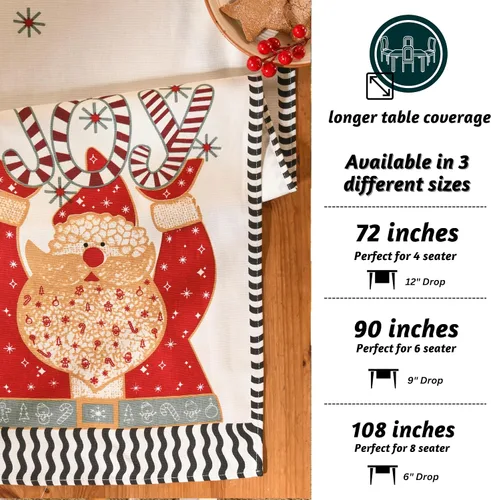 Miniatura 7 de Folkulture Camino de mesa navideño de 72 pulgadas de largo para decoraciones de mesa – camino de mesa rojo 100% algodón estilo rústico para café