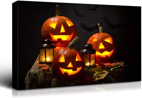 Miniatura 68 de Denozer - Pintura artística de pared de Halloween, impresión artística sobre lienzo para dormitorio, sala de estar, decoración de pared del hogar
