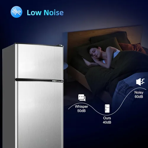 Miniatura 5 de Refrigerador dormitorio con congelador, refrigerador pequeño de 3.45 pies cúbicos con congelador para apartamento, temperatura ajustable de 7