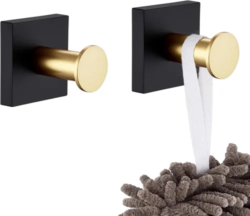 KOKOSIRI Ganchos para bata, ganchos para toallas de baño, para pared, armario, cocina, toallas colgantes, accesorios de baño, color negro con acero