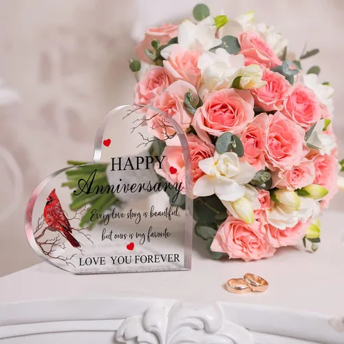 Miniatura 3 de Yulejo Regalo cardenal de feliz aniversario para mujeres, regalo de aniversario de boda acrílico para ella, él, pareja, esposa, marido, novia, novio