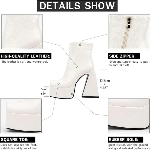 Miniatura 3 de VOMIRA Botas de plataforma para mujer punta cuadrada tacón alto con cremallera lateral punk cosplay vestido corto