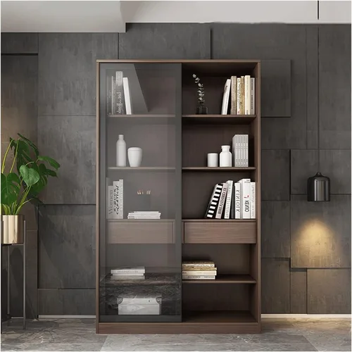 Miniatura 4 de moisture Estantería de piso a techo con puerta corrediza de vidrio, gabinete de almacenamiento adecuado para sala de estar, dormitorio, estudio