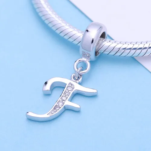 Miniatura 2 de SoulBeads - Colgantes de plata fina 0,925 de letra inicial, alfabeto A-Z. Dije con cristales compatibles con brazaletes europeos