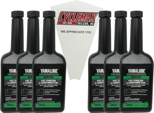 CYCLEMAX Paquete de seis compatibles con estabilizador y acondicionador de combustible Yamaha Yamalube Plus ACC-FSTAB-PL-12 contiene seis botellas