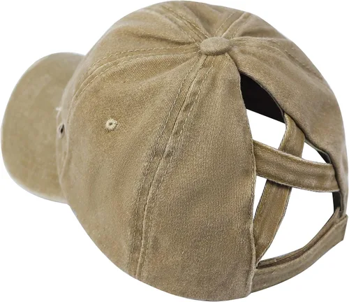 Miniatura 2 de Muryobao Gorra de béisbol ajustable de algodón desgastado para mujer, diseño de cola de caballo y moño desordenado