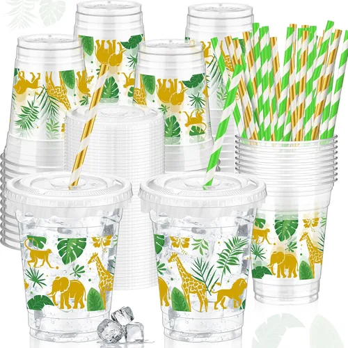 Miniatura 13 de FoldTier 50 piezas de tazas para noche de cine 12 oz Tazas de plástico desechables con pajitas y tapas, tazas transparentes para cine, tazas