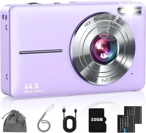 Miniatura 9 de Cámara digital, FHD 1080P - Cámara de apuntar y disparar con zoom de 16X, tarjeta de 32 GB, pequeña cámara de video compacta regalo para niños