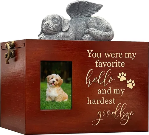 Miniatura 21 de Urna grande para perro para cenizas, caja de cremación funeraria negra con foto urna conmemorativa para mascotas con marco de fotos, caja