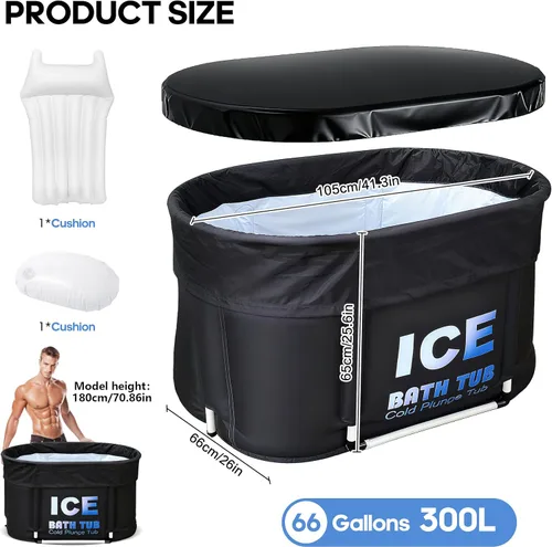 Miniatura 6 de Bañera de hielo ovalada para atletas con tapa, capacidad de 130 galones, bañera de inmersión fría portátil para recuperación y terapia de agua fría