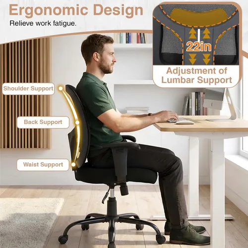 Miniatura 7 de Big and Tall Office Desk Chair Heavy Duty Ergonomic Mesh Desk Chair, Swivel Executive Computer Chairs for Home Office, Adjustable Lumbar Support &
