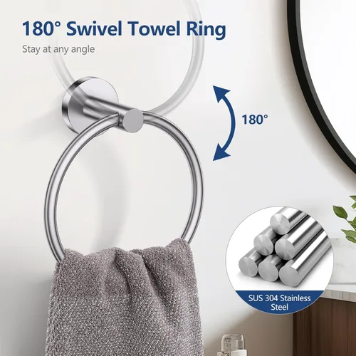 Miniatura 2 de TQKAG Juego de 5 piezas de accesorios de baño de níquel cepillado 23.6" SUS304 de acero inoxidable Juego de soporte de toalla de baño Soporte