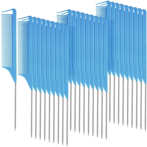 Miniatura 12 de Patelai 30 peines de cola de rata a granel de acero a granel, cola de rata, fibra de carbono, resistentes al calor, para trenzar dientes finos, Negro