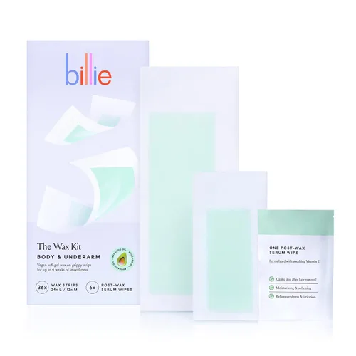 Kit de Cera Billie - Cuerpo y Axilas - Fácil y Conveniente - Sin Calor - Hecho con Aloe y Aceite de Aguacate - Soft-Gel Vegano - 36 tiras de cera -