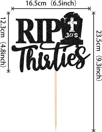 Miniatura 2 de 1 decoración para tartas Rip Thirties con purpurina negra de la muerte a mis treinta, decoración de pastel Rip to My 30s para funeral de los años