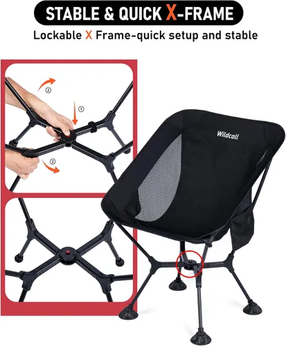 Miniatura 4 de WildCall Silla de camping plegable ligera con marco de configuración rápida, silla de playa compacta para mochileros con pies antideslizantes